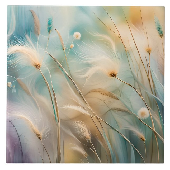 Pastel Abstract Whispers of Nature, Grasses IV Ceramic Tile (Front)