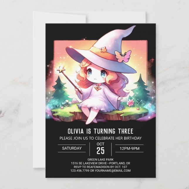Pastel Adorable Wizard Birthday Invitation (Front)