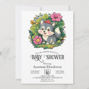 Pastel Adorable Wolf Baby Shower Digital Invitation