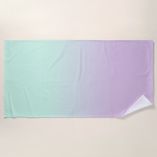 Pastel Aesthetic Mint And Lilac Gradient Ombre  Beach Towel