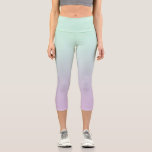 Pastel Aesthetic Mint And Lilac Gradient Ombre Capri Leggings<br><div class="desc">Dreamy delicate gradient ombre design in pastel aesthetic light magical mint color and light purple violet lilac color. Soft gradient color transition. Mint gradient home decor,  mint gradient ombre home decor theme design.</div>