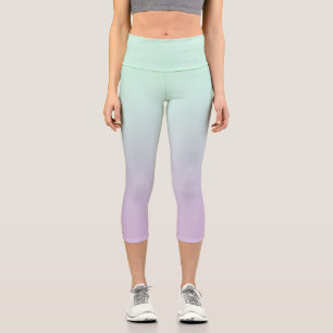 Pastel Aesthetic Mint And Lilac Gradient Ombre Capri Leggings