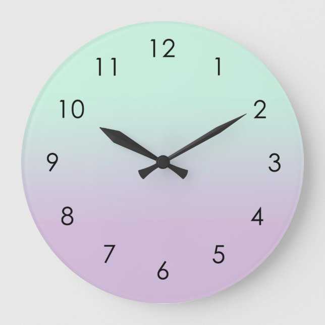 Pastel Aesthetic Mint And Lilac Gradient Ombre Large Clock (Front)