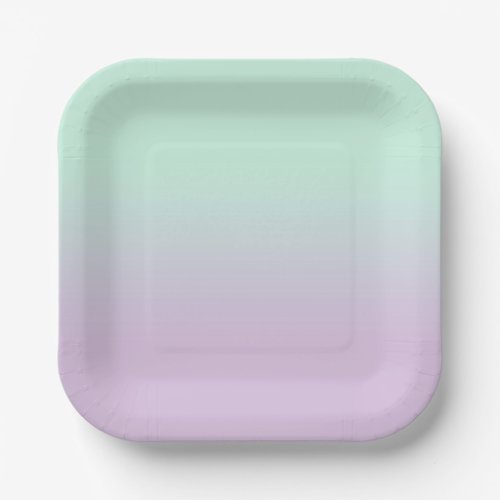 Pastel Aesthetic Mint And Lilac Gradient Ombre   Paper Plates