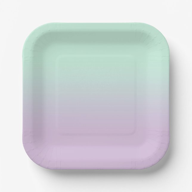 Pastel Aesthetic Mint And Lilac Gradient Ombre   Paper Plates (Front)