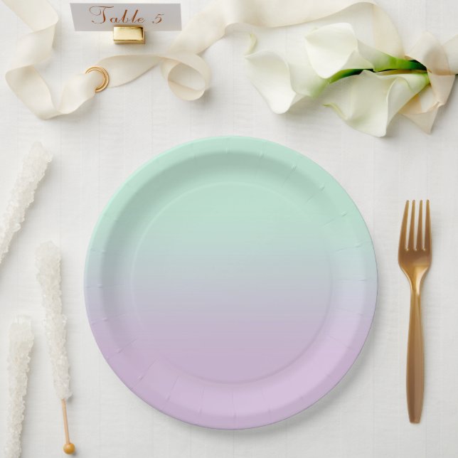 Pastel Aesthetic Mint And Lilac Gradient Ombre  Paper Plates (Wedding)