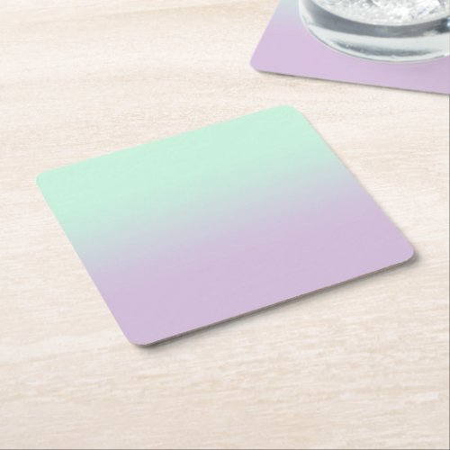 Pastel Aesthetic Mint And Lilac Gradient Ombre    Square Paper Coaster