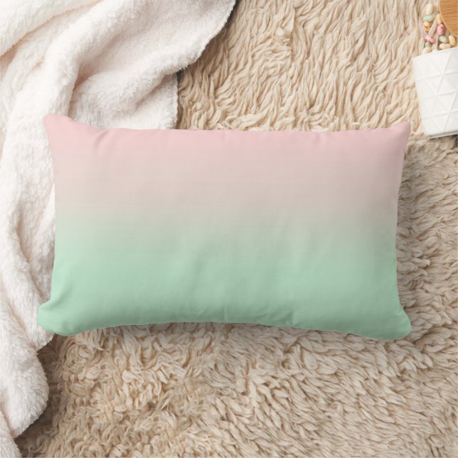 Pastel Aesthetic Muted Gradient Pink Mint Green   Lumbar Pillow (Blanket)