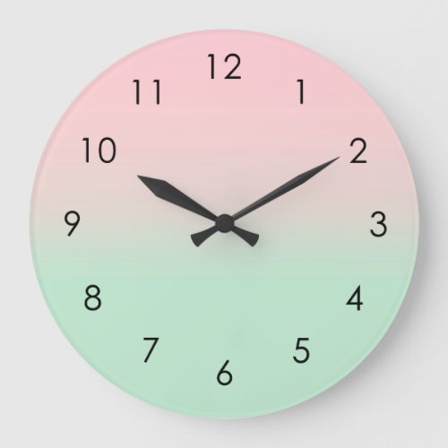 Pastel Aesthetic Ombre Gradient Pink Mint Green  Large Clock