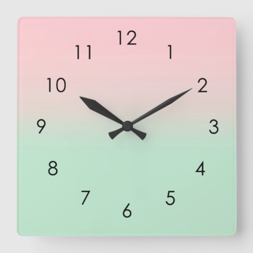 Pastel Aesthetic Ombre Gradient Pink Mint Green   Square Wall Clock