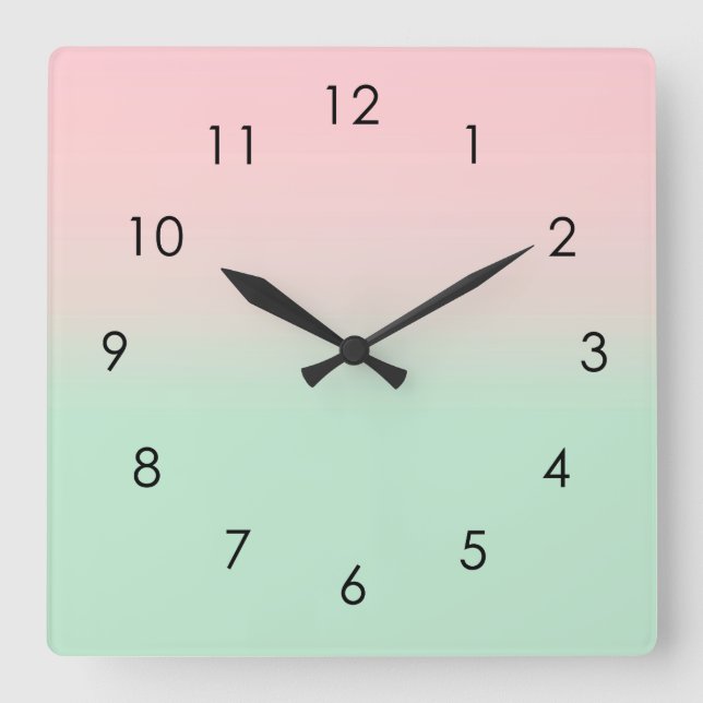 Pastel Aesthetic Ombre Gradient Pink Mint Green   Square Wall Clock (Front)