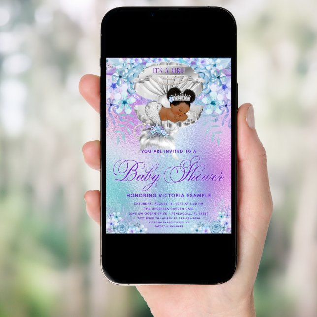 Pastel Afro Mermaid Baby Shower Invitation (Front Digital)