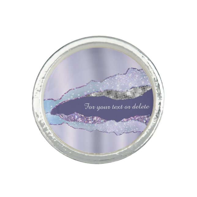 *~* Pastel  Agate Geode Silver Glitter Glam AP40 Ring (Front)