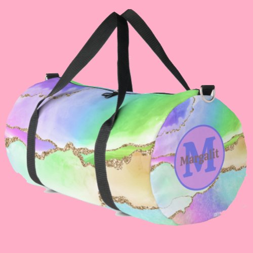 Pastel Agate Rainbow Holographic Large Duffel Bag