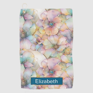 Pastel Alcohol Ink Floral Personalized Golf Towel