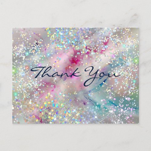 Pastel Alcohol Ink Holographic Glitter Thank You Postcard