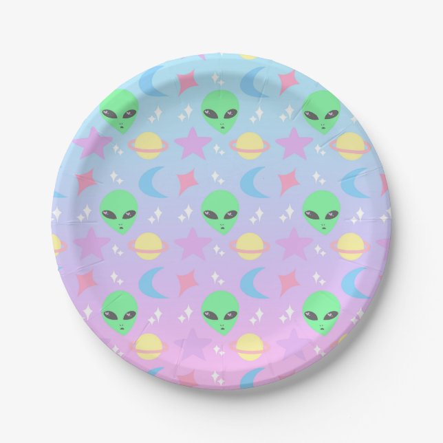 Pastel Alien Pattern Paper Plates (Front)