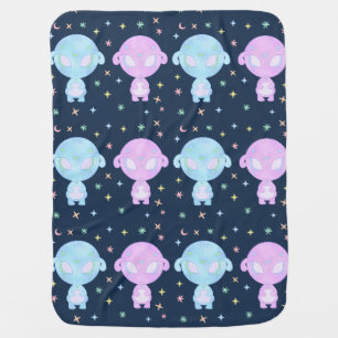 Pastel Alien Twin Sisters   Cute Cosmic Kawaii Art Baby Blanket