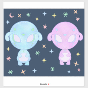 Pastel Alien Twin Sisters Cute Cosmic Kawaii Art Sticker