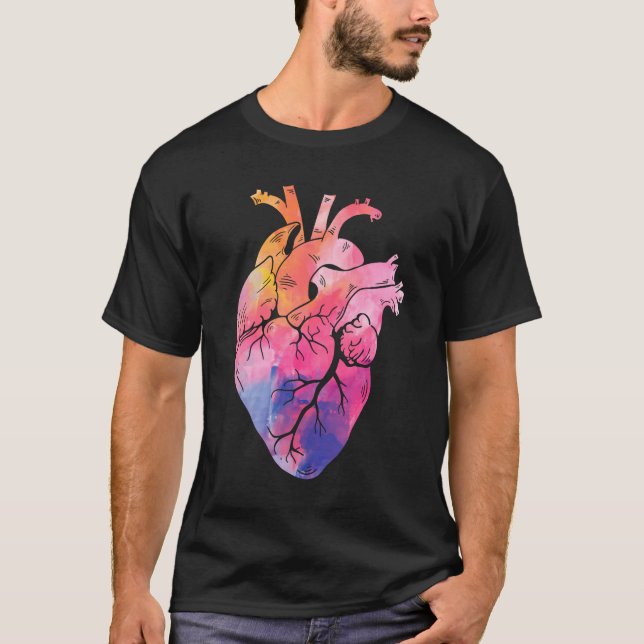 Pastel Anatomical Heart Colorful Cardiology T-Shirt (Front)