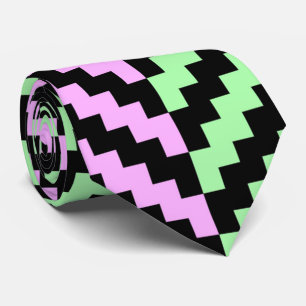 Pastel and Black Geometric Chevron Neck Tie