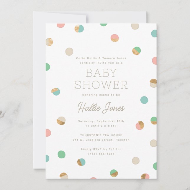 Pastel and Faux Copper Polka Dots Baby Shower Invitation (Front)