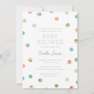 Pastel and Faux Copper Polka Dots Baby Shower Invitation
