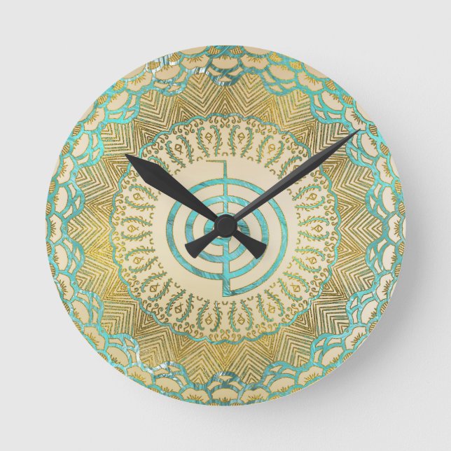 Pastel and Gold Choku Rei icon in Mandala Round Clock (Front)