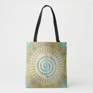 Pastel and Gold Choku Rei Symbol in Mandala Tote Bag