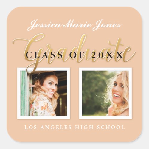 Pastel and Gold Custom Color Year Graduation Square Sticker