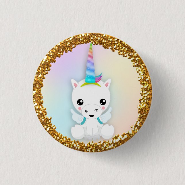Pastel and Gold Glitter Unicorn Button (Front)