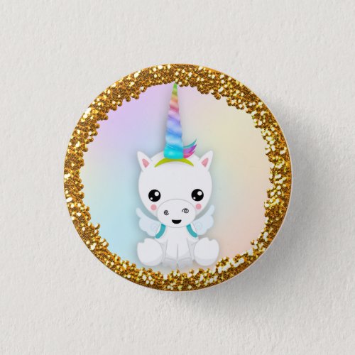 Pastel and Gold Glitter Unicorn Button