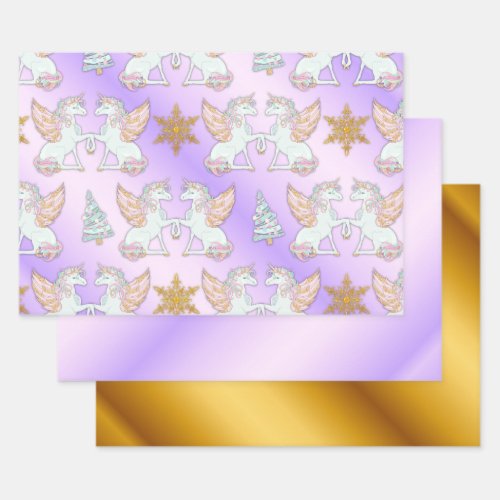 Pastel and Gold Unicorn Christmas Wrapping Paper Sheets
