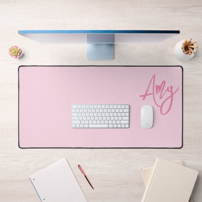 Pastel and Pink Brush Script Name Desk Mat (Office 1)