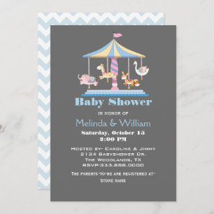 Pastel Animal Carousel Baby Shower Invitation