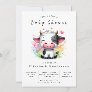 Pastel Animal Graceful Cow Baby Shower Invitation