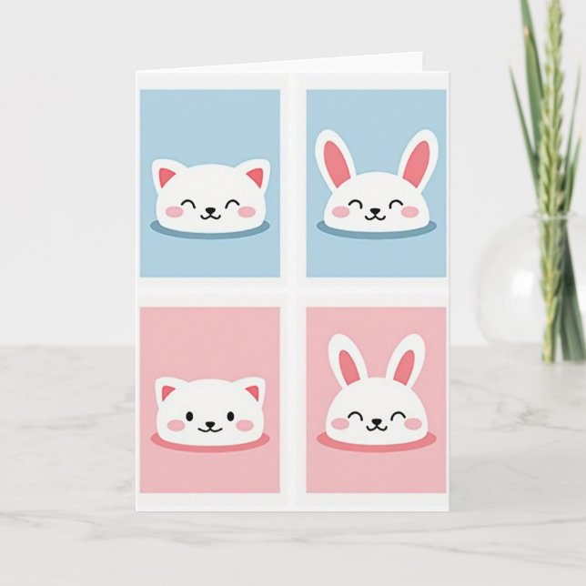 Pastel Animal Grid Portrait Card (Front)
