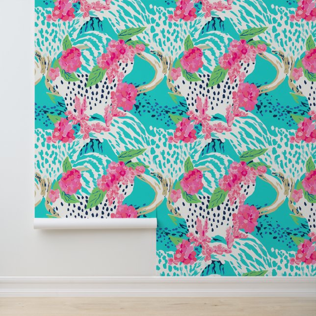 Pastel animal print with flowers wallpaper  (Application)