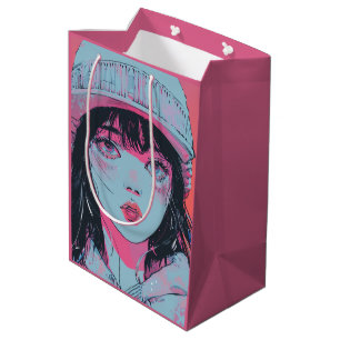 Pastel Anime Girl in Beanie Art Medium Gift Bag