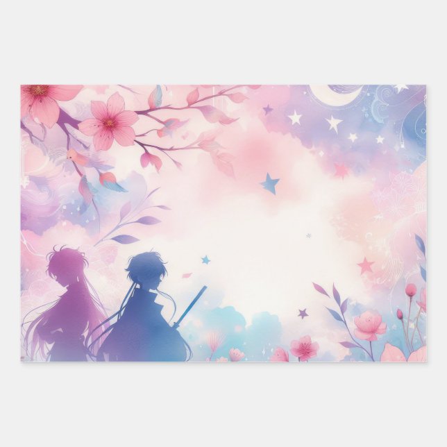 Pastel Anime Illustrated Wrapping Paper  (Front)