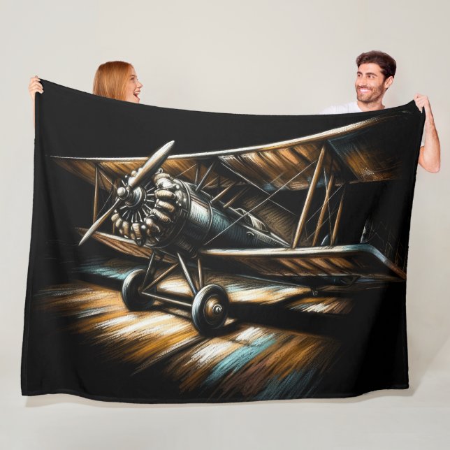  Pastel Antique Biplane Aeroplane Airplane Fleece Blanket (In Situ)