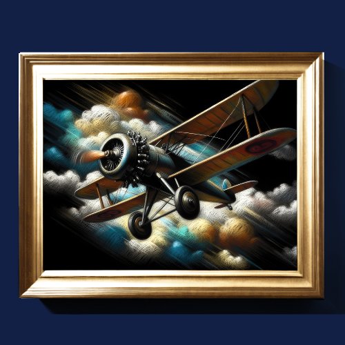 Pastel Antique Biplane Aeroplane Airplane Poster