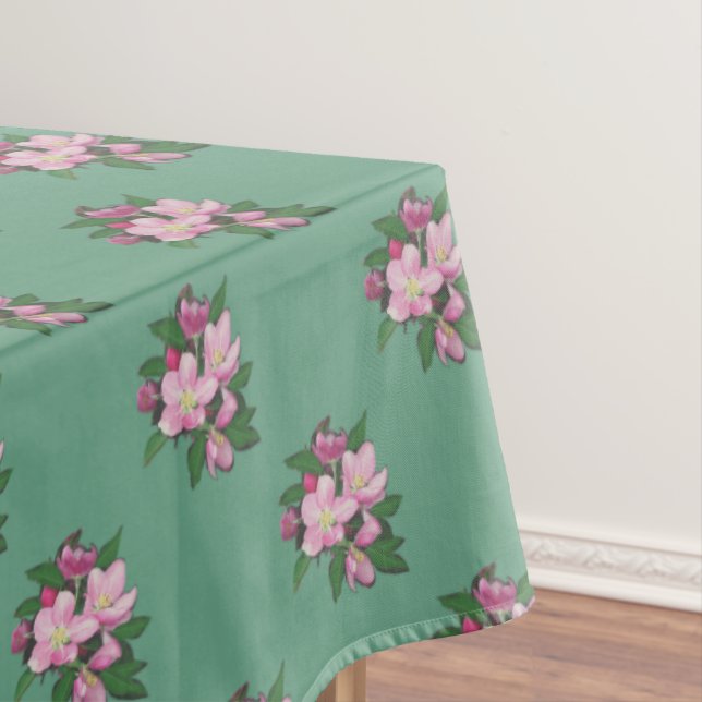 Pastel Apple Flowers on Green Tablecloth (In Situ)