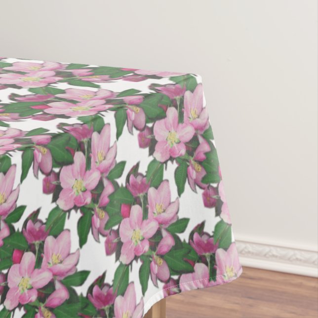 Pastel Apple Flowers on White Tablecloth (In Situ)