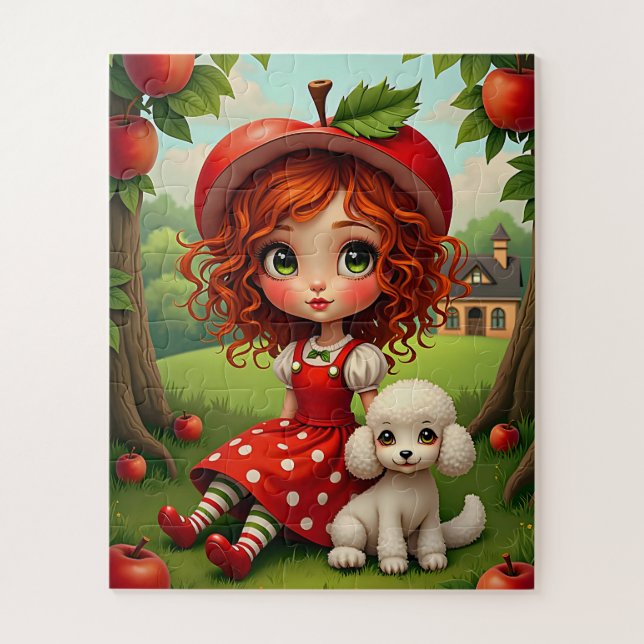 Pastel Apple Girl with Puppy - Fun Puzzle for Kids (Vertical)