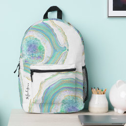Pastel Aqua and Purple Agate Pattern with Name Printed Backpack