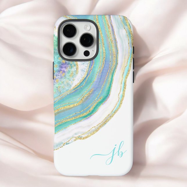 Pastel Aqua and Purple Agate with Monogram Case-Ma Case-Mate iPhone Case (Personalize this popular case with your monogram initials.)