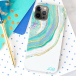 Pastel Aqua and Purple Agate with Monogram iPhone 12 Case<br><div class="desc">Protect your phone with a beautifully stylish case featuring an agate stone pattern in trendy feminine pastel aqua, purple, blue and gold. A text template is included to personalize with your monogram or other desired text. You can also delete the sample monogram if you wish to order the case without...</div>