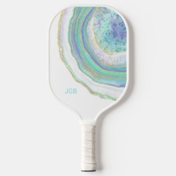 Pastel Aqua And Purple Agate With Monogram Pickleball Paddle by DancingPelican at Zazzle