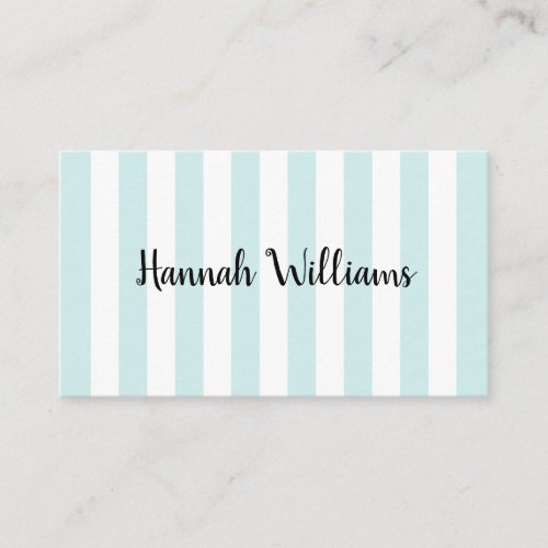 Pastel Aqua and White Stripes Business Card